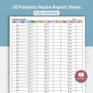 Editable Nurse Report Sheet: 30 Patient Long Term Care Template (Canva & PDF, A4/US Letter)
