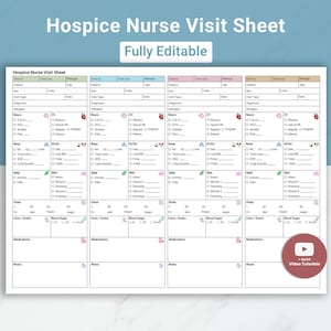 Editable Hospice Nurse Visit Sheet | Nurse Report Sheet Hospice Visit Template for Home Health Visit | Nurse Home Visit Assessment Canva PDF