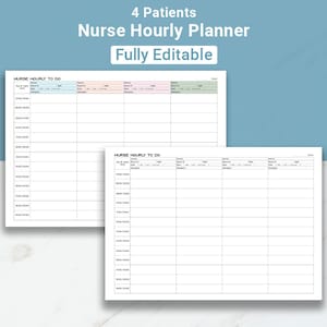 Bewerkbare verpleegkundige taken per uur, rapportblad verpleegkundige voor 4 patiënten Medsurg-takenlijst verpleegkundige, planner verpleegdienst verpleegkundige medicatie canva- en pdf-bestanden