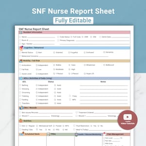 Editable Nursing Report Sheet SNF Nurse Cheat Sheet Charting Skilled Nursing Rehab Report Long Term Care LTC Nurse Report CNA Shift Canva