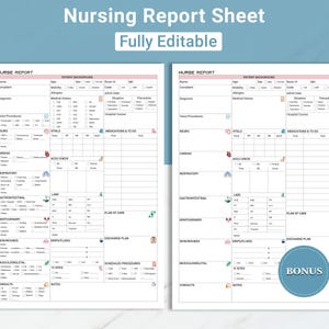 ICU Nursing Report Sheet Editable Nurse Brain Med Surg Nurse Report Sheet Nursing Handoff Report Sheet RN Nursing Shift Report Day Night