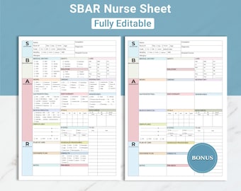 Editable SBAR Nurse Report Sheet Telemetry Medsurg Report Sheet Nursing Brain Icu Handoff Report Patient Report Sheet w/ Nurse Hourly To-Do