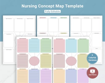 Editable Nursing Concept Map Template | Nursing School Concept Map for Nursing Student Concept Map | Med Surg Study Guide NCLEX PDF & Canva