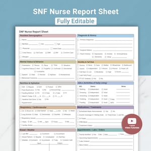Editable Skilled Nursing Report Sheet | SNF Nurse Cheat Sheet Charting Rehab Report Sheet | Long Term Care LTC Nurse Report CNA Shift Canva