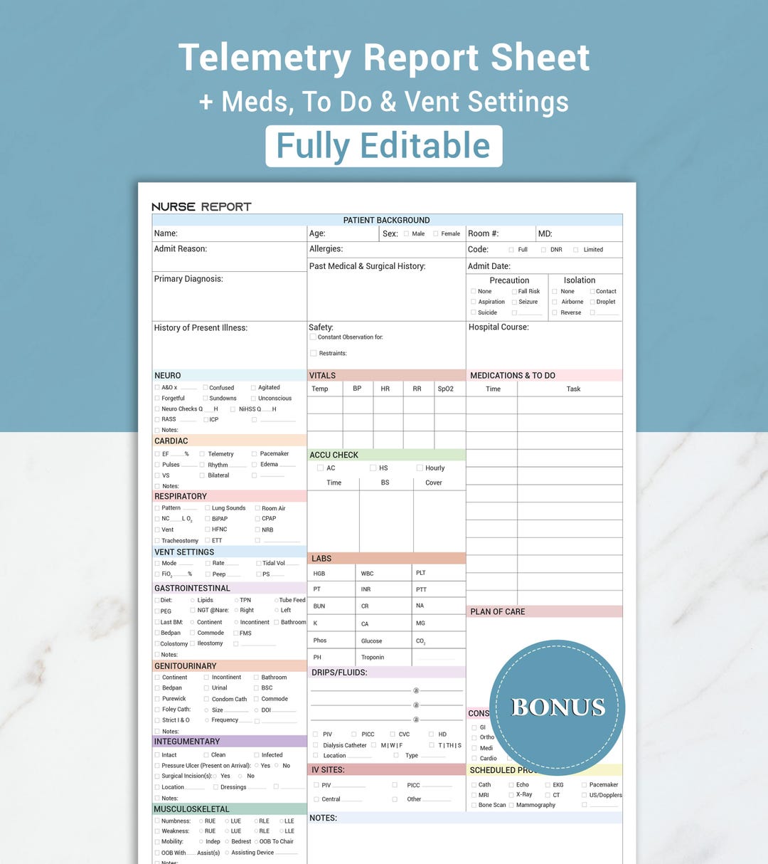 Telemetry Nurse Report Sheet Cardiac Nurse Brain Med Surg Nursing ...