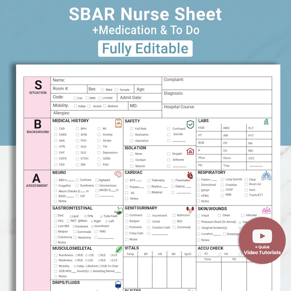 Sbar Nurse Report Sheet - Etsy