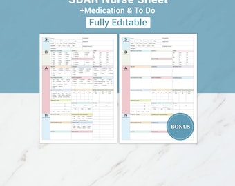 Editable SBAR Nurse Report Sheet Telemetry Medsurg Report Sheet Nursing Brain Icu Handoff Report Patient Report Sheet w/ Nurse Hourly To-Do