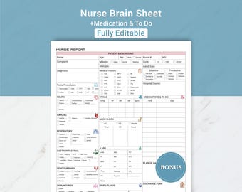 Editable ICU Nurse Report Sheet Med Surg, Nursing Report Sheet Nurse Brain New Grad, Report Sheet RN Patient Report W/ Meds, Canva & PDF