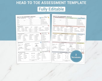 Editable Head To Toe Assessment Checklist for Nursing Student Patient Assessment Cheat Sheet Nursing Assessment Template for Nurse Printable
