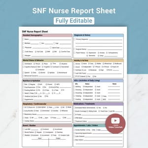 Editable Skilled Nursing Report Sheet | SNF Nurse Cheat Sheet Charting Rehab Report Sheet | Long Term Care LTC Nurse Report CNA Shift Canva
