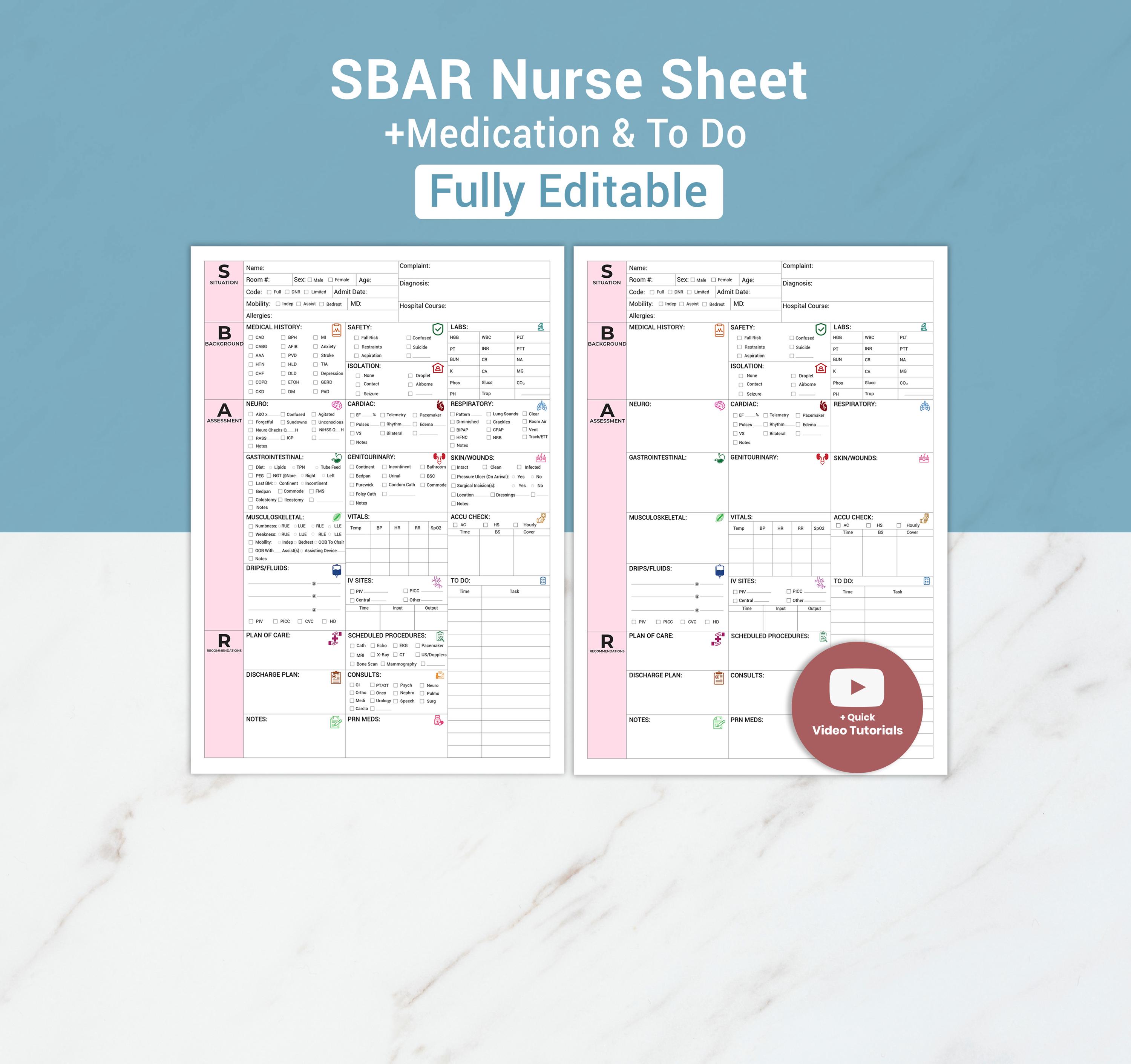 Editable SBAR Nurse Report Sheet: Med Surg ICU Template (canva PDF) - Etsy