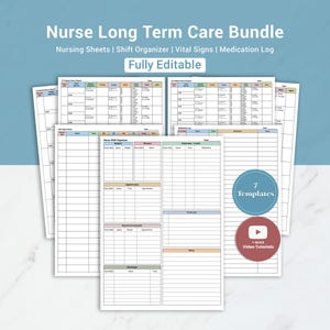 Editable Nurse Long Term Care Shift Organizer | LTC Nurse Report Sheet Nurse Checklist | Shift Report, Vitals, Med Log, Nurse Reports Canva