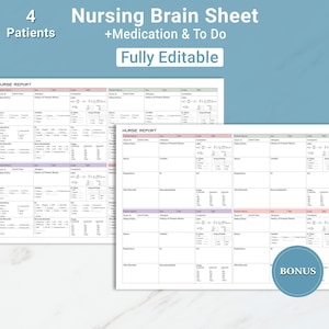 Editable Nurse Report Sheet 4 Patient Nurse Brain Med Surg ICU Report Sheet Nursing Brain Sheet Medication, Labs & To Do Nurse Shift Handoff