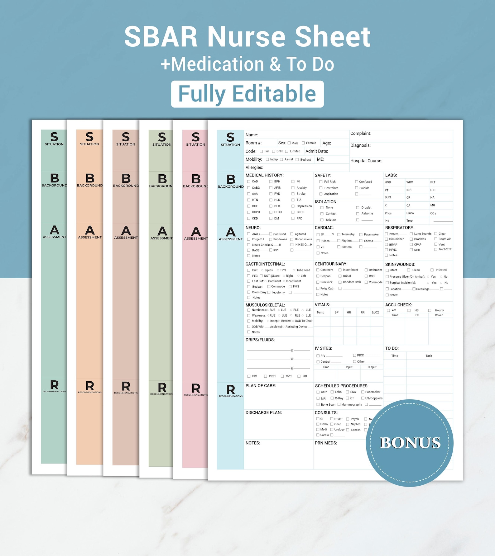 Editable SBAR Nurse Report Sheet Med Surg, Telemetry Nurse Brain ...