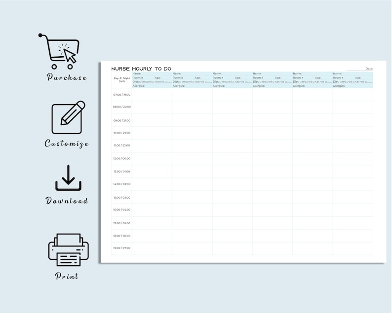 Editable Hourly Nursing Shift Planner, 6 Patient Report Sheet Nurse ...