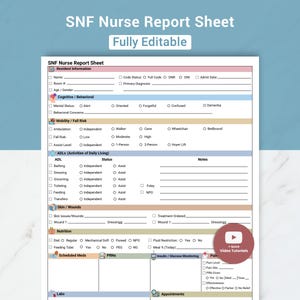 Editable SNF Nurse Report Sheet, Skilled Nursing Charting (Canva Download)