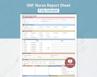 Editable SNF Nurse Report Sheet, Skilled Nursing Charting (Canva Download)