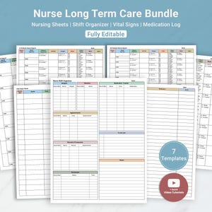 Editable Nurse Long Term Care Shift Organizer | LTC Nurse Report Sheet Nurse Checklist | Shift Report, Vitals, Med Log, Nurse Reports Canva