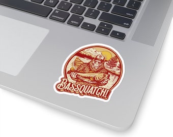 Bassquatch Sasquatch Fishing Enthusiast Kiss-Cut Sticker | Water Bottle, Laptop, Helmet Sticker | 2x2, 3x3, 4x4 & 6x6 Inch Options