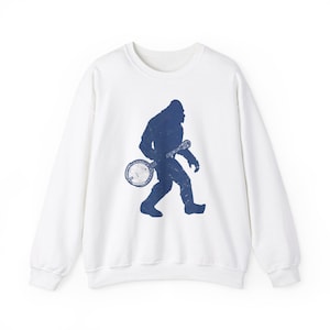 Banjo Playing Bigfoot Sweatshirt | Adult Unisex Heavy Blend Crewneck | Music Apparel | Funny Yeti Sasquatch Urban Legend