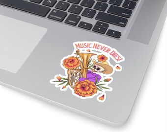 Music Never Dies Skeleton Sticker | Day of the Dead Vinyl Decal