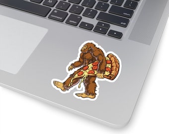Sasquatch with a Slice of Pepperoni Pizza Kiss-Cut Sticker | Water Bottle, Laptop, Helmet Sticker | 2x2, 3x3, 4x4 & 6x6 Inch Options