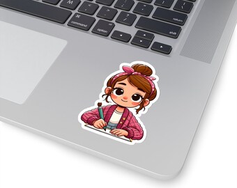 Tween Girl Writing Sticker | Handmade Vinyl Decal | Water Bottle, Laptop, Helmet Sticker | 2x2, 3x3, 4x4 & 6x6 Inch