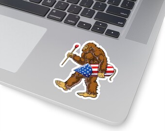 Patriotic Sasquatch Vinyl Sticker | Bigfoot with Fireworks | Water Bottle, Laptop, Helmet Sticker | 2x2, 3x3, 4x4 & 6x6 Inch Options