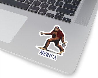 Big Foot Sasquatch Merica Patriotic Kiss-Cut Sticker | Water Bottle, Laptop, Helmet Sticker | 2x2, 3x3, 4x4 & 6x6 Inch Options