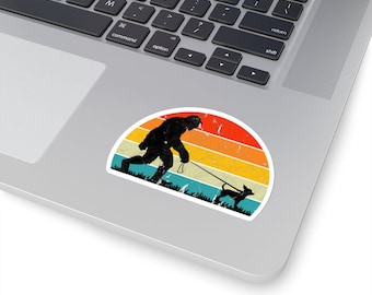 Sasquatch Bigfoot Walking a Dog Vinyl Sticker | Indoor Outdoor | 2x2, 3x3, 4x4 Inch Options