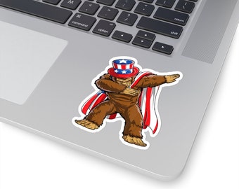 Patriotic Dabbing Bigfoot Sticker | American Flag Sasquatch | Water Bottle, Laptop, Helmet Sticker | 2x2, 3x3, 4x4 & 6x6 Inch Options