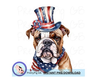 4th of July Bulldog, PNG, Clip Art, Digital Download, 300 DPI
