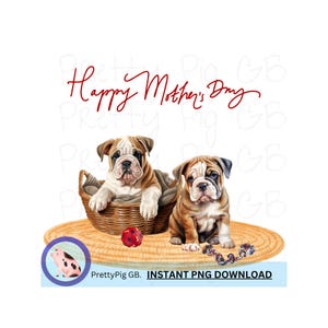 Moederdag Bulldog-puppy's. PNG, Clip Art, Digitale download, 300 DPI