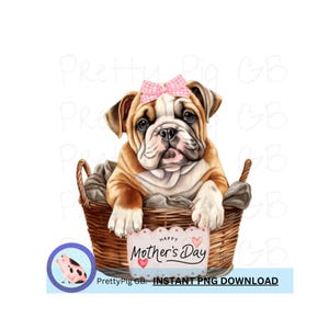 Moederdag Engelse Bulldog-puppy, PNG, Clip Art, Digitale download, 300 DPI