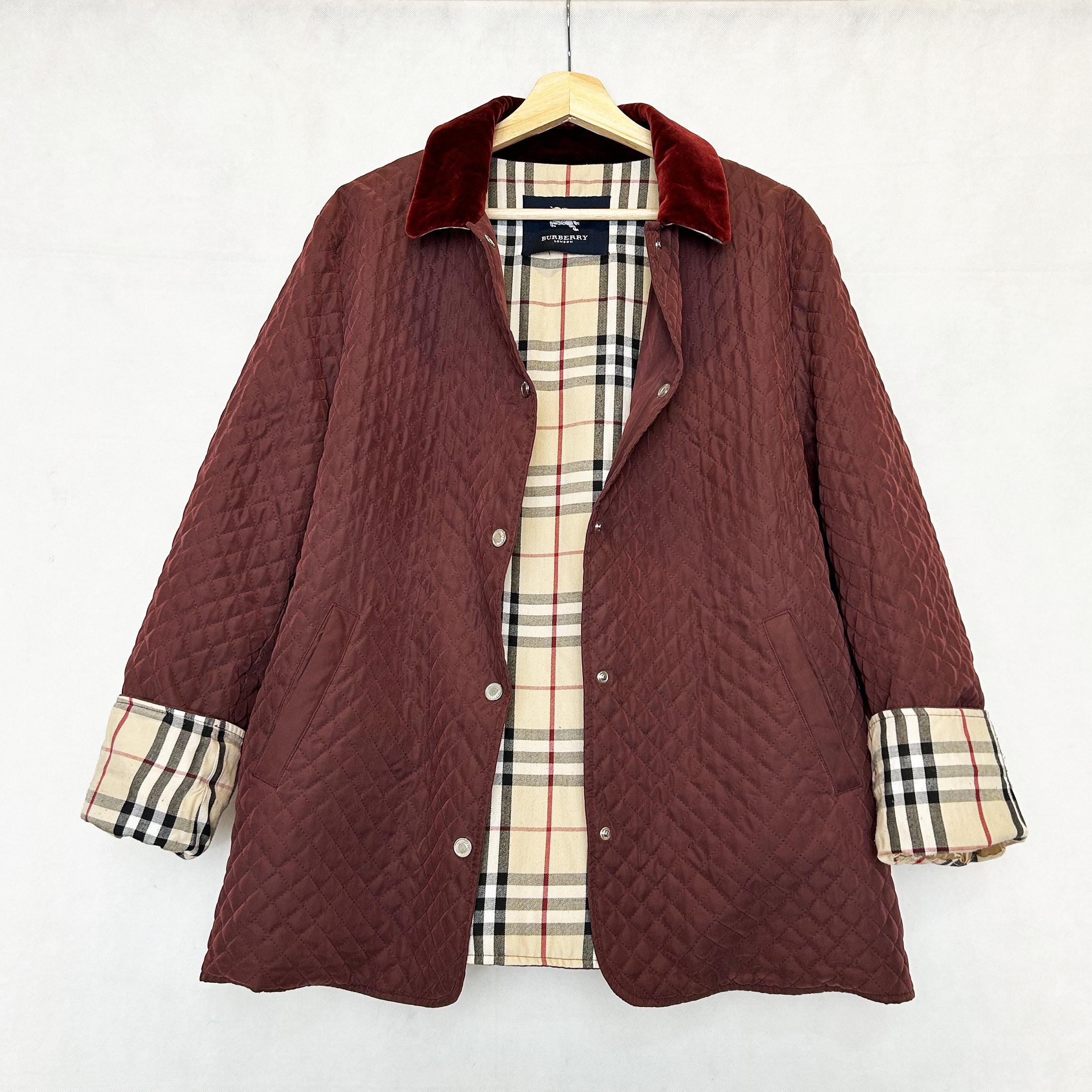 Burberry Vintage Burgundy Quilted Jacket Size L Etsy