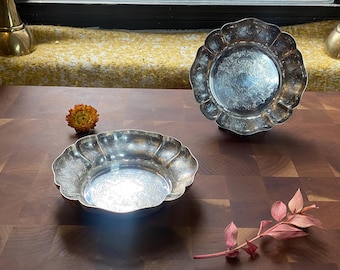 ♥Barker Ellis　スターリングシルバー ミニディッシュ VTG Ellis Barker Silverplate Oval Pedestal Dish Bowl w/Menorah