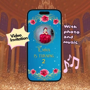 Beauty Beast Birthday Invitation, Digital Princess Belle Invite, Personalized  Party Invite for girls with Face photo and Music