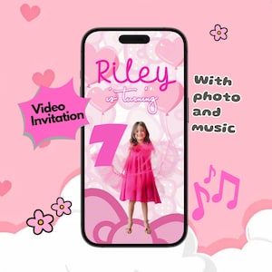 Kitty Birthday Video Invitation for Girls Animated Pink Birthday Party Invite with Photo Digital Card and Music