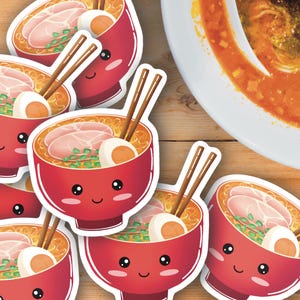 Happy Ramen Die-Cut Stickers, Foodie Japanese Food Sticker, Kawaii Ramen Decal, Cute Laptop Decal, Vinyl Sticker Pack