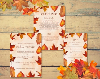 Faire-part de mariage/ Faire-part de mariage/ Faire-part de mariage de feuilles d'automne/ Faire-part de mariage d'automne