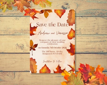 Wedding Invitation / Save the Date Invite / Autumn Leaves Save the Dates / Fall Wedding Save the Date