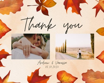 Carte de remerciement de mariage / Carte de remerciement / Carte de remerciement feuilles d'automne / Carte de remerciement d'automne