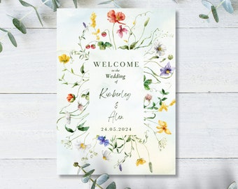 Wedding Signs / Wedding Stationery / Welcome sign / Botanical sign / Spring Meadow Wedding Sign