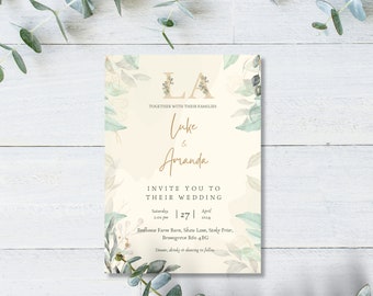 Wedding Invitation / Wedding Invite / Botanical Invites / Delicate Greenery Wedding Invitation