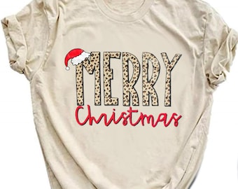 God jul leopardmönstrad t-shirt, buffelrutig jul-t-shirt, God jul-t-shirt, julklappströja, julhelgströja