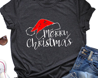 Leopardmönstrad t-shirt med god jul, buffelrutig jul-t-shirt, God jul-hatt-t-shirt, julklappströja, julhelgströja