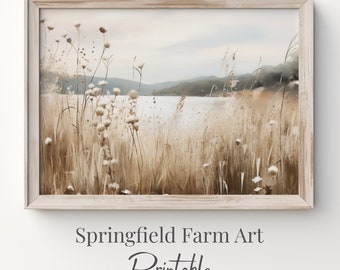 Lago de flores silvestres para impressão, impressão de paisagem de campo de flores silvestres, impressão de arte de paisagem rural, download digital de arte de parede de fazenda | SFA154