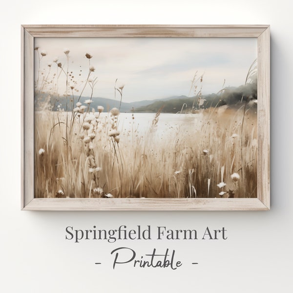 Printable Wildflower Lake, Wildflower Field Landscape Print, Country Landscape Art Print, Farmhouse Wall Art Digital Download | SFA154