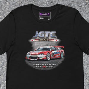 Nissan Skyline GT-R R34 2003 JGTC Legend T-Shirt, Japanese Touring Car Racing Graphic Tee, 90s–2000s Motorsport Icon