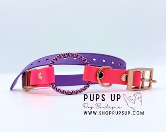 3/4" Width Biothane Bungee Quick Release E Collar Strap, Extra Thin - Waterproof, Smellproof, Durable - Pink Party Bungee